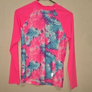 Kids Long-Sleeve Swim Coverup - Hot Pink Tie-Dye